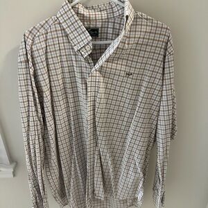 Men's Brown and White Plaid Button Down Shirt